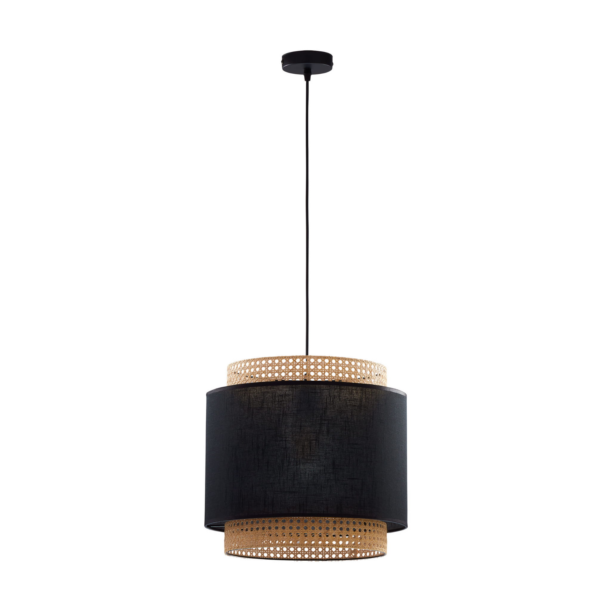 Lampa wisząca BOHO TK Lighting 1xE27 Metal Czarny z rattanowymi akcentami.