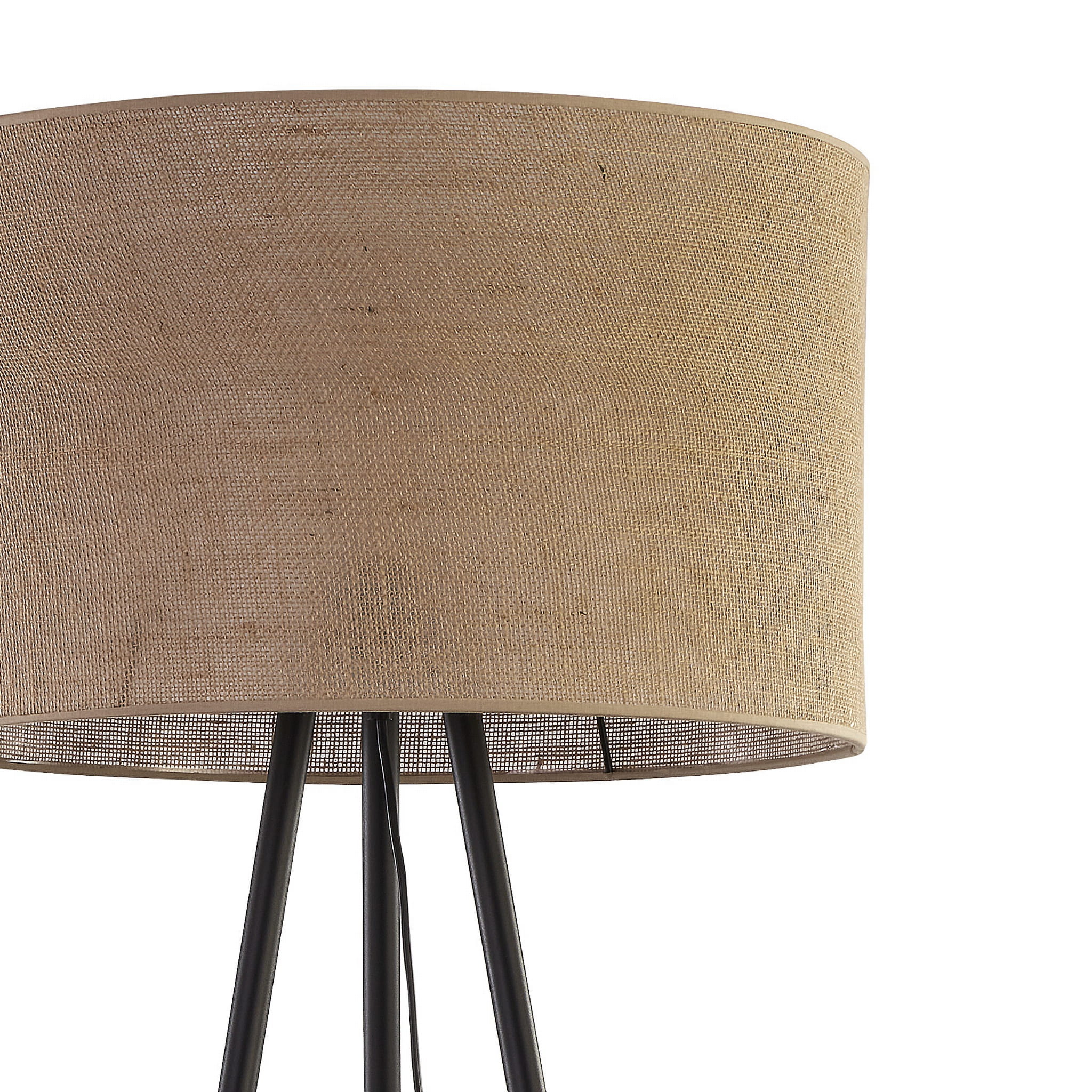 Czarna metalowa lampa stojąca JUTA TK Lighting 1xE27 z beżowym abażurem.